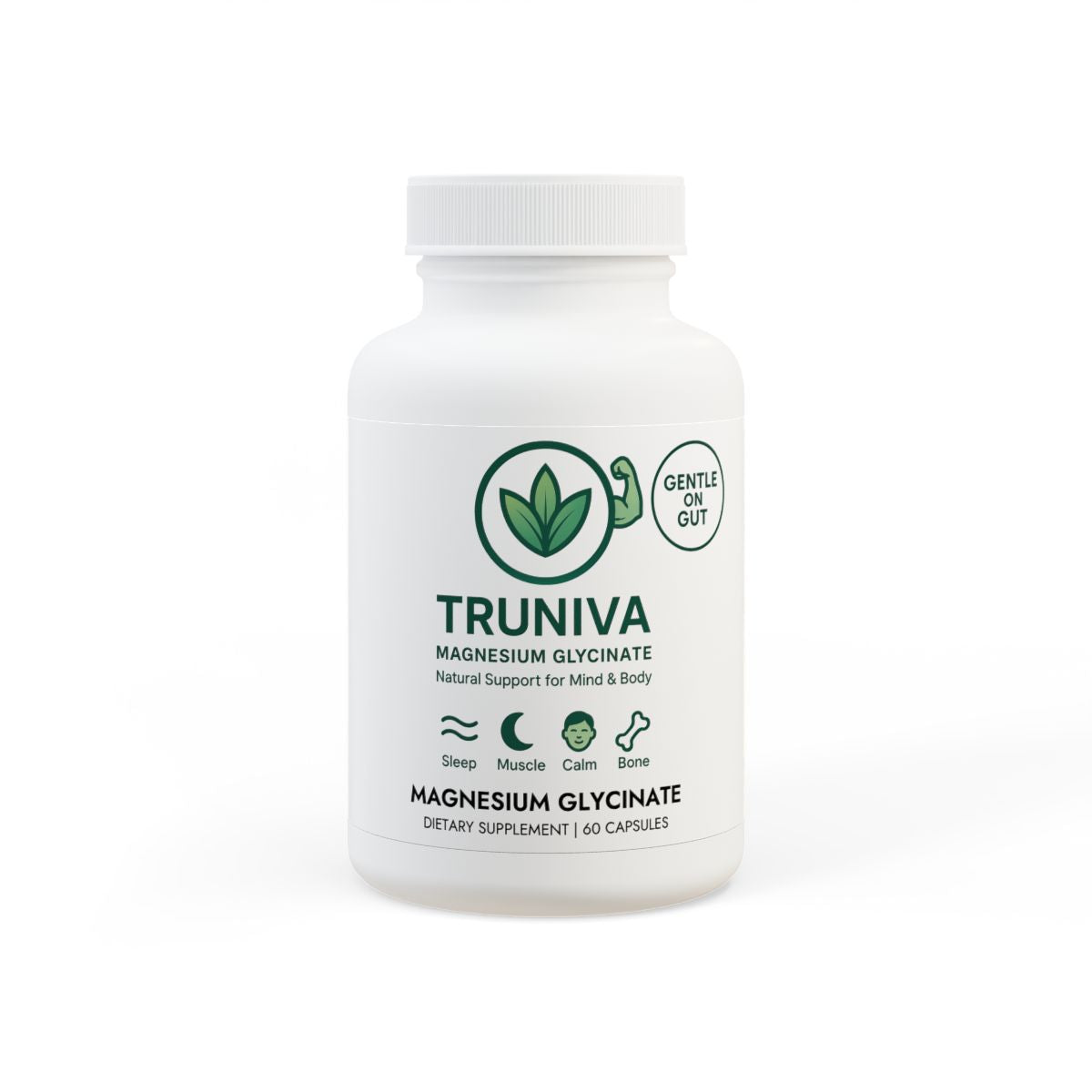 TRUNIVA Magnesium Glycinate – 60 Vegan Capsules for Muscle & Sleep Support